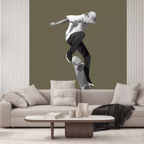 Sticker Skateboarder sprong op skateboard, vector illustratie