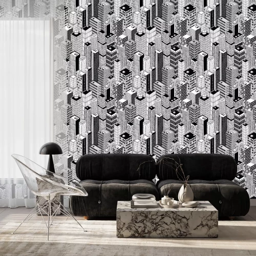 Behang De wolkenkrabber van de stad naadloze patroon - klein