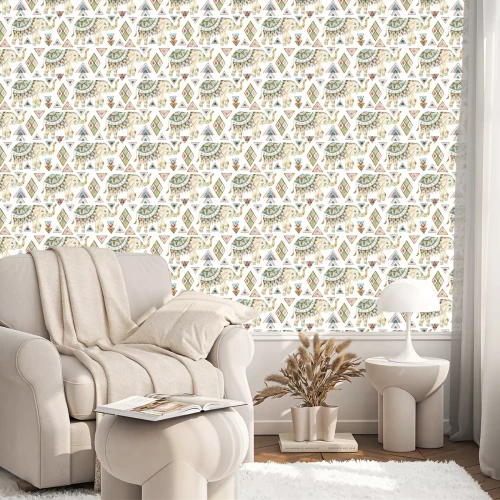 Behang Indische olifanten en traditionele patronen