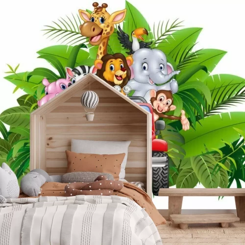 Sticker Lachende dieren in een terreinwagen