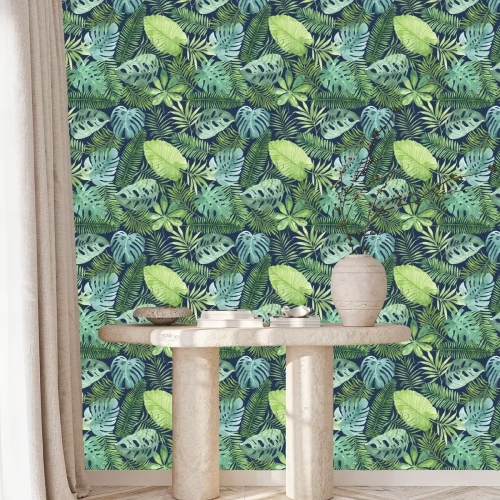 Behang Tropische naadloze patroon met bladeren. Aquarel achtergrond met tropische bladeren.