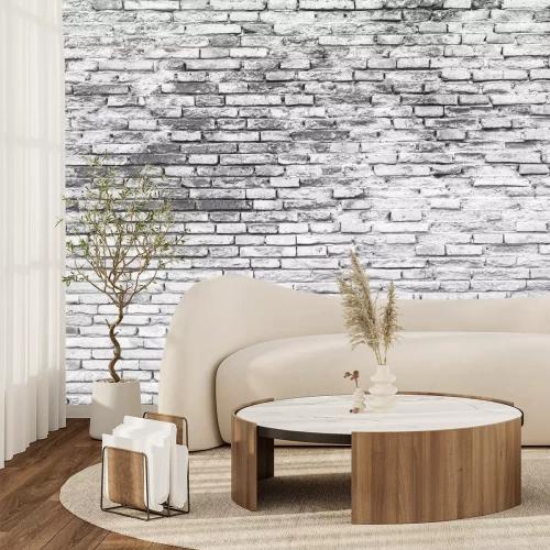 Fotobehang Gekraakte wit grunge bakstenen muur achtergrond