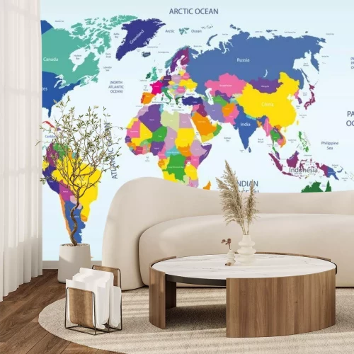 Fotobehang Kleurrijke politieke kaart van de wereld