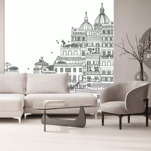 Sticker Hand getrokken zwart-wit illustratie van Rome