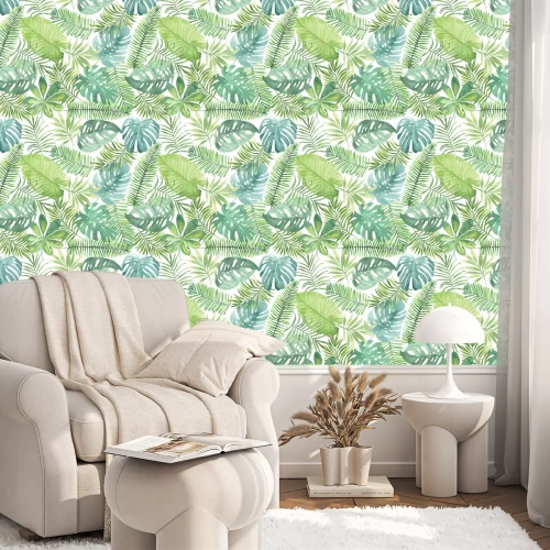 Behang Groene delicate planten in waterverf