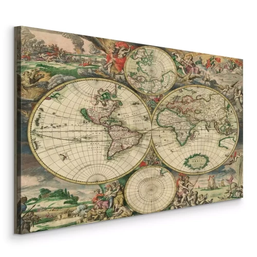 Canvas Oude wereldkaarten met gestileerde tekeningen