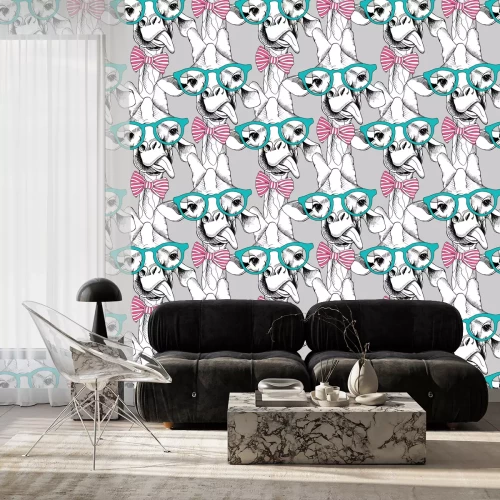 Behang Grappige giraffen in kleurrijke glazen