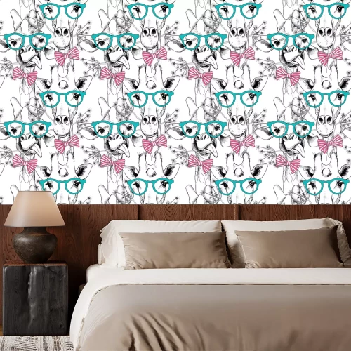 Behang Kinderpatroon van grappige giraffen in kleurrijke glazen