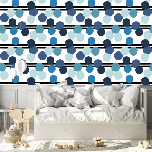 Behang Krijtstreep dessin in blauwe en zwarte strepen