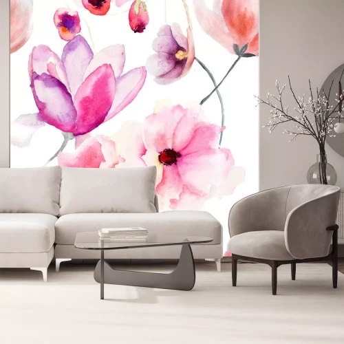 Sticker Aquarel naadloze patroon met roze bloemen