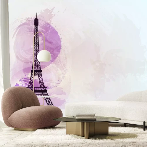 Sticker Eiffel toren op kleurrijke achtergrond. Symbool van liefde en romantiek. Paris zicht. Vector illustratie.