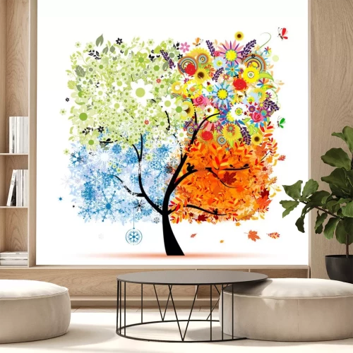 Sticker Vier seizoenen - lente, zomer, herfst, winter. Kunst boom