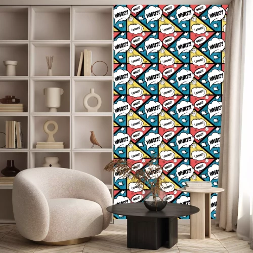 Behang Komische tekstballonnen en kleurrijke popart achtergrond