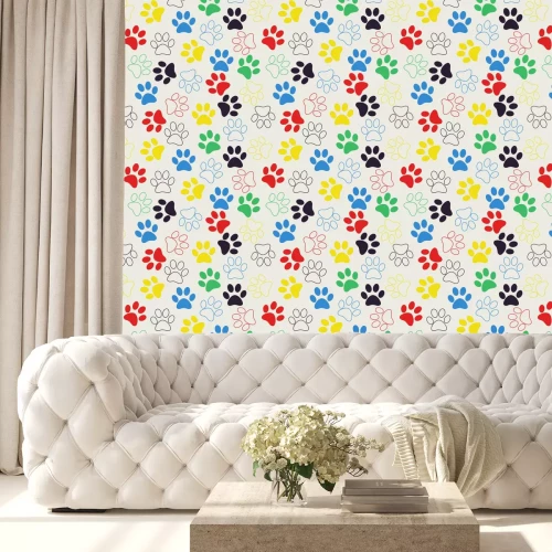Behang Gekleurde honden pootafdrukken