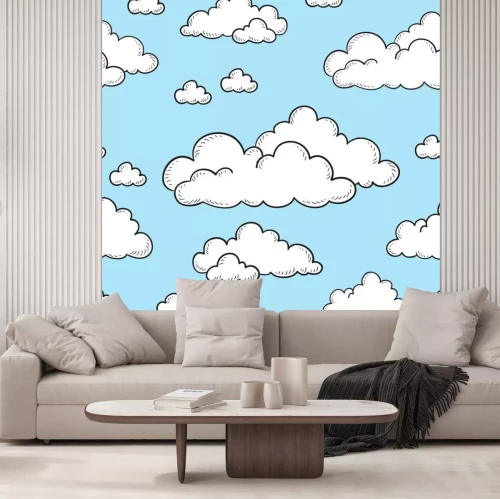Sticker Patroon van witte wolken op een blauwe hemel