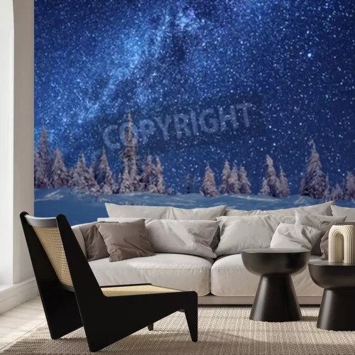 Fotobehang Winters bos en sterren