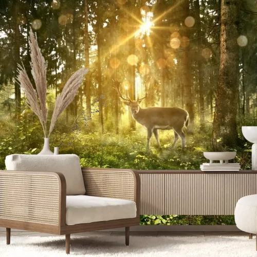 Fotobehang Hert in een zonnig bos