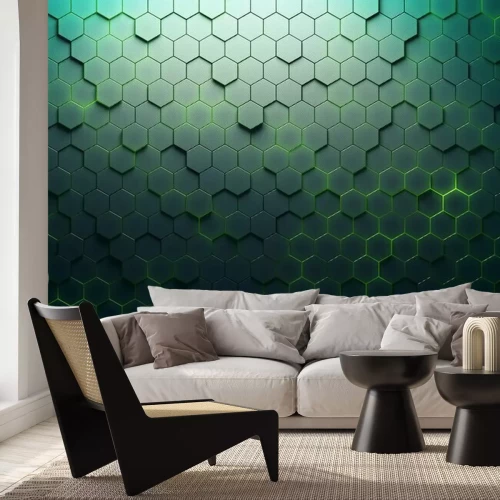 Fotobehang Groen zeshoekpatroon