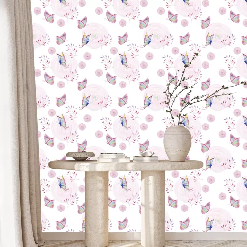 Behang Aquarel met vlinders en planten