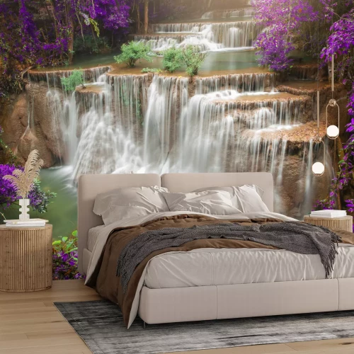 Fotobehang Waterval in het bos in de herfst