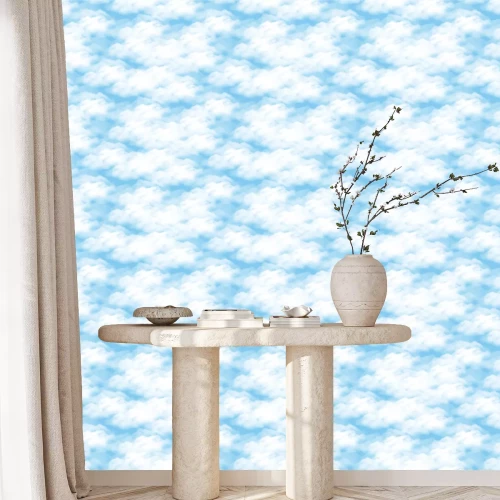 Behang Cloudscape Naadloze achtergrond, witte wolken op blauwe hemel. Vector