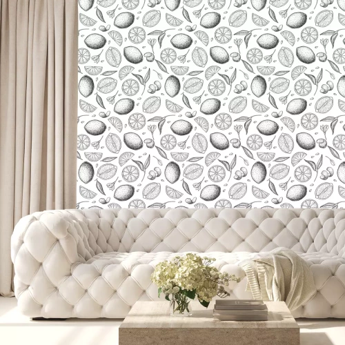 Behang Geschetste citroenen en bladeren