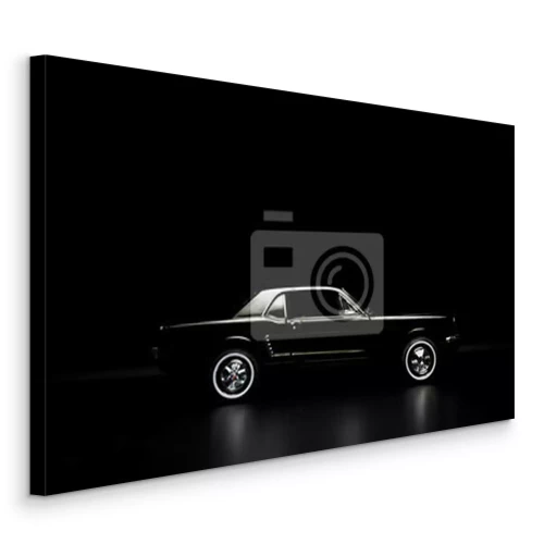 Canvas Zwarte retro-auto op een donkere achtergrond