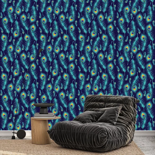 Behang Blauwe pauwenveren