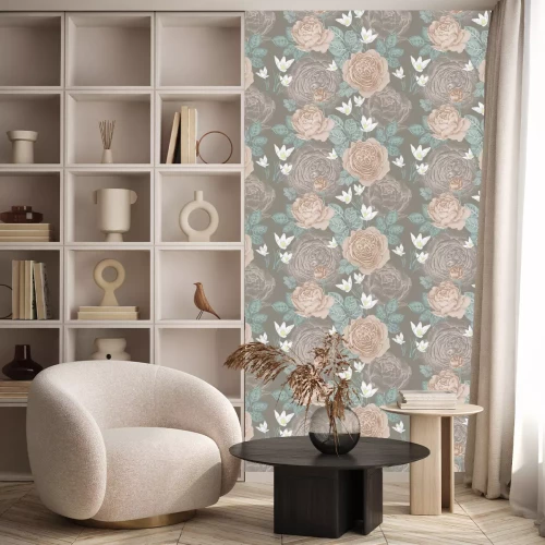 Behang Rozenblaadjes in donkere gedempte kleuren