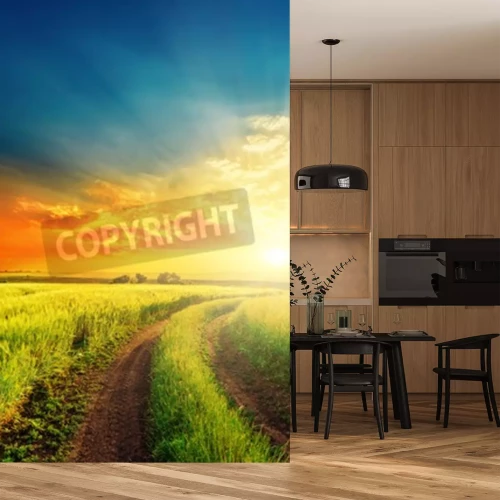 Fotobehang Lucht boven een groen veld