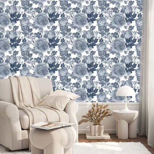 Behang Pioenrozen tekenen in grijstinten