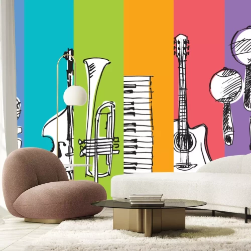 Sticker Diverse muziekinstrumenten op een kleurrijke achtergrond
