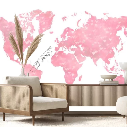 Sticker Wereldkaart gemaakt van hartjes