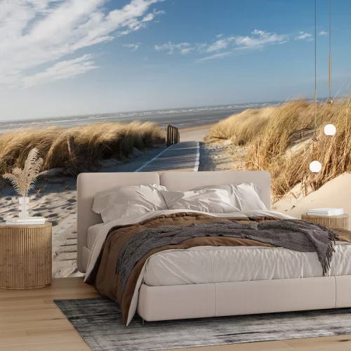 Fotobehang Houten loopbrug naar het strand