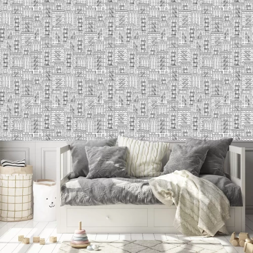 Behang Naadloos patroon van New York stijl huizen met brandtrappen