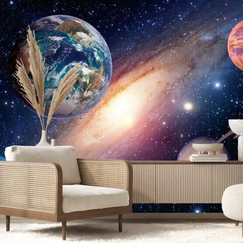 Fotobehang Ruimte met de Melkweg en planeten