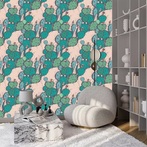 Behang Naadloze vector achtergrond met cactus.