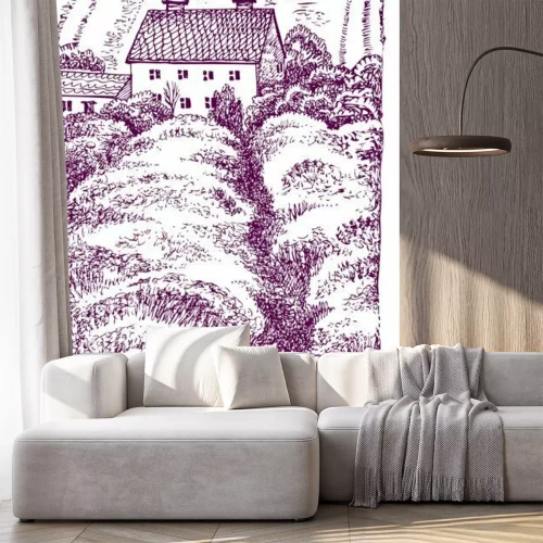 Sticker Provence landschap. Vector hand getrokken grafische illustratie.