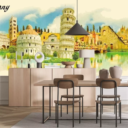 Sticker Toscane Plaats aquarel panoramisch vector illustratie