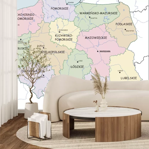 Sticker Contour kaart van Polen met voivodeships, rivieren en meren