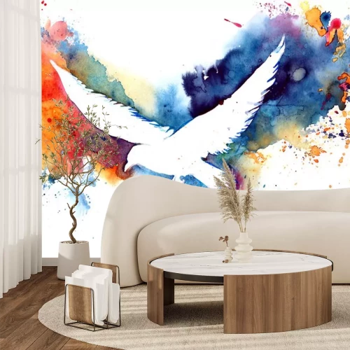 Sticker De omtrek van een vogel tegen de achtergrond van een gekleurde vlek