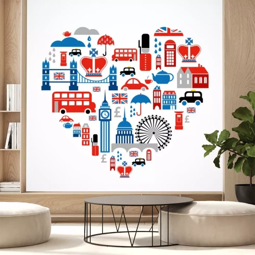 Sticker London liefde - hart met veel vector iconen