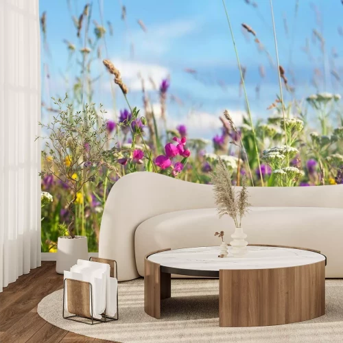 Fotobehang Weide en bloemen