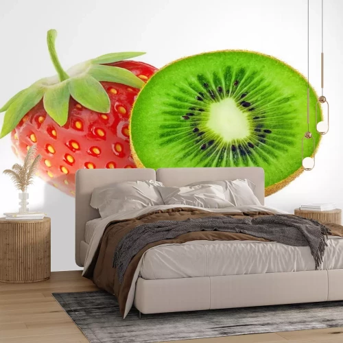 Sticker Geïsoleerde kiwi en aardbei