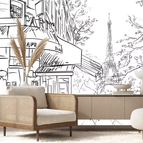 Fotobehang Minimalistische Parijse straatillustratie