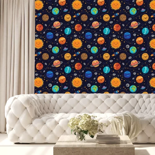 Behang Naadloze ruimte patroon achtergrond met planeten, sterren en kometen.