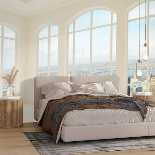 Fotobehang Grote lichte moderne kamer met uitzicht op de stad