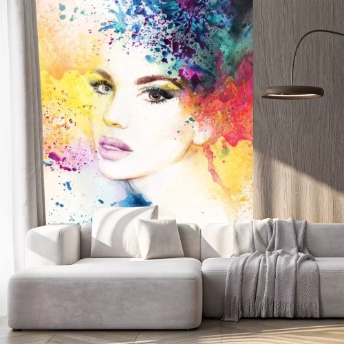 Sticker abstracte vrouw portret. waterverfillustratie