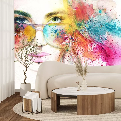 Sticker abstracte vrouw portret. waterverfillustratie