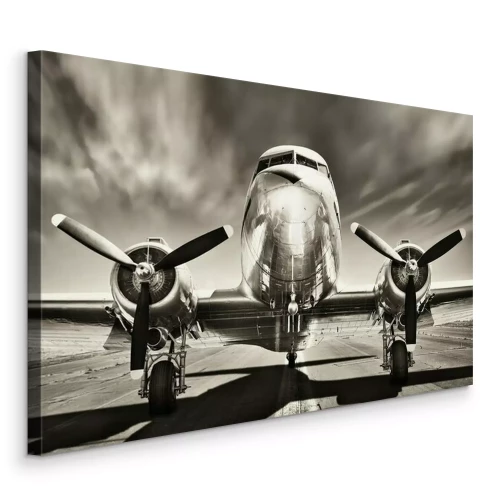 Canvas Een vliegtuig op een zwart-witfoto